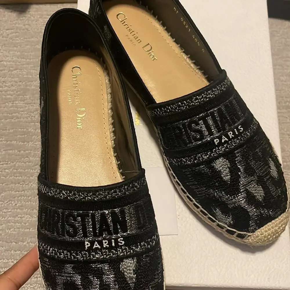 Christian DIOR Logo Espadrilles Black Silver 40.5 - Picture 3 of 10